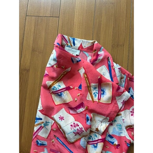 Lord & Taylor Vintage Salmon Pink Writer Artist Print Silk Blouse - Women's 10 M - Picture 5 of 5